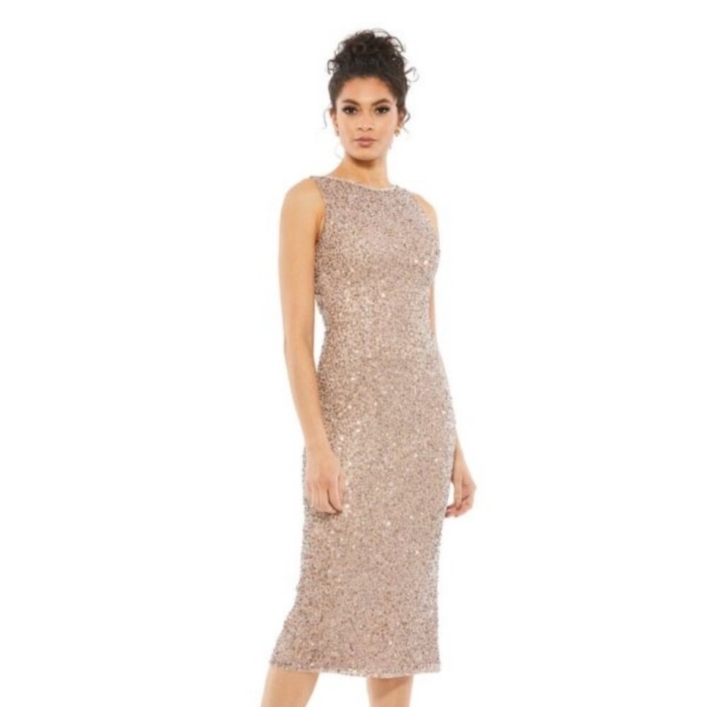 Mac Duggal 5526 NWT SLEEVELESS SEQUINED MIDI SHEATH DRESS
